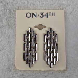 ON 34th Silver Tone Chain Drop Earrings Tower Modern Geometric